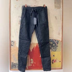 Black Side Stitched‎ Faux Leather Crinkle Jogger